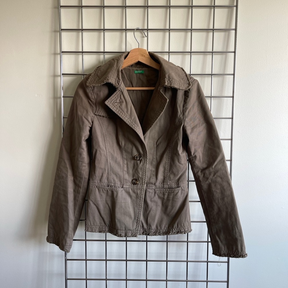 Women's Brown Cotton Blend Tailored Jacket